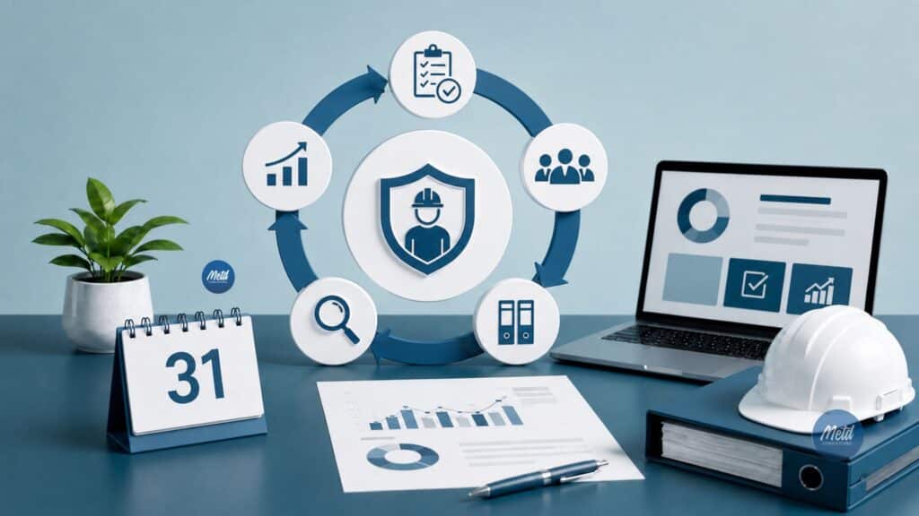 Ciclo de mejora preventiva para mostrar el impacto del reporte de Estándares Mínimos SG-SST 2026 en la gestión empresarial